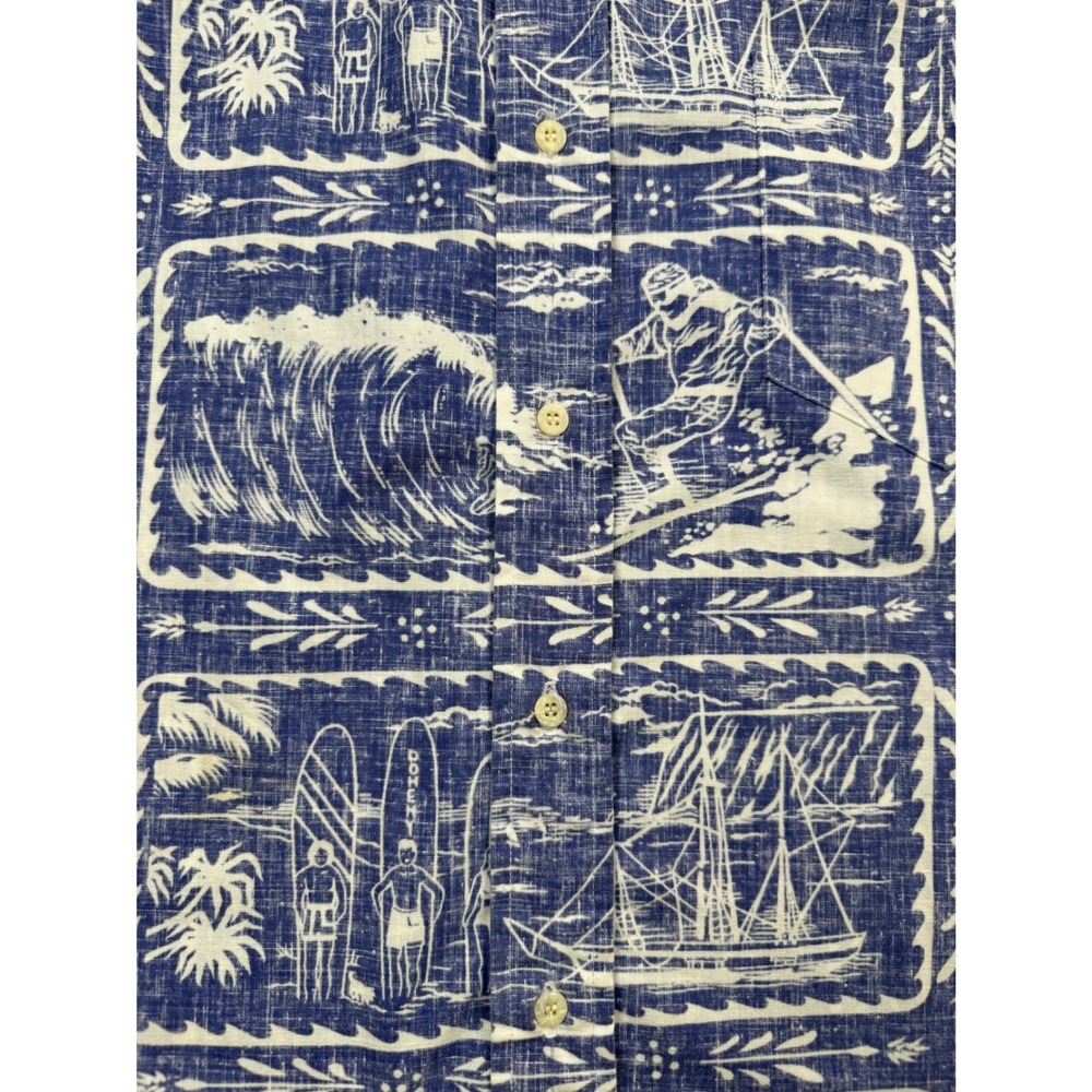 VTG Reyn Spooner Men L Blue White Ski Surf Beach Hawaiian Aloha Button Shirt USA - Picture 10 of 16